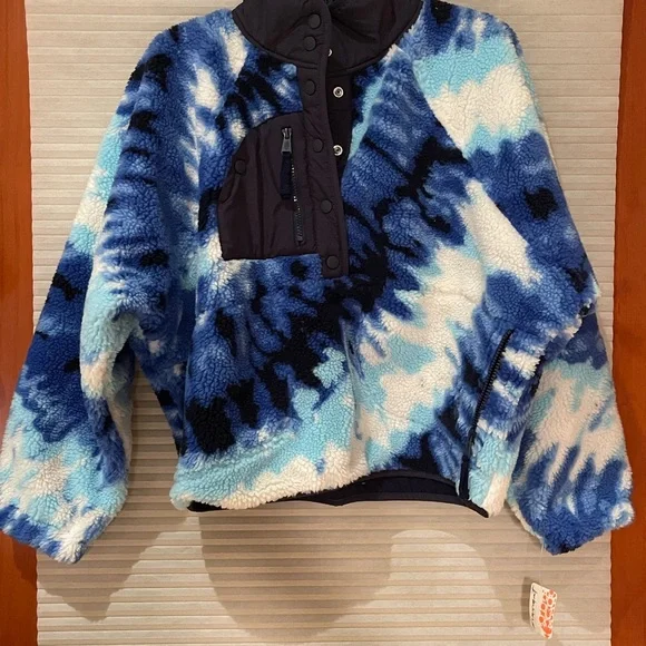 NWT Free People Movement Rocky Ridge fleece oversized ocean tie-dye pull over - Picture 15 of 16